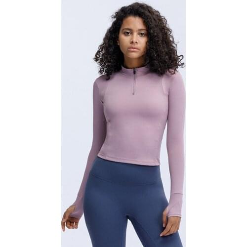 Women Sport Shirts Yoga Crop Top Fitness Long Sleeve Top with Chest Pads Slim Zipper Running Training Full Sleeve Yoga T-shirts