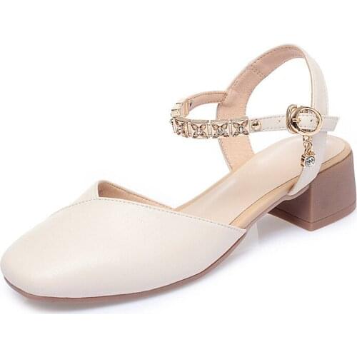 2020 New Summer Square Head Rhinestone Fashion Sandals Women High Heels Sandals Women Lightness Comfort Genuine Leather Sandals