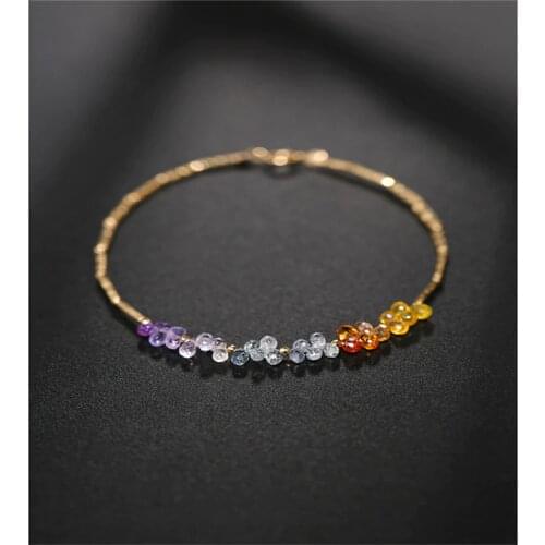 DAIMI Color Sapphire Bracelet Female gemstones Genuine Yellow 18K Gold Casing Bracelet Tanabata Gift for Girlfriend