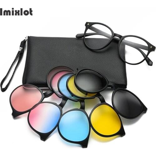 6 In 1 Custom Optical Magnetic Sunglasses Men Women Polarized Clip Magnet Clip on Sunglasses Polaroid Clip on Sun Glasses Frame