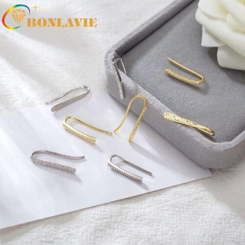 BONLAVIE U-shaped Earclip Korea 925 Sterling Silver Earring Female Simple Diamond Ear Jewelry