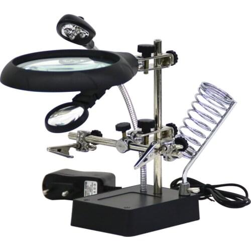 Welding Magnifying Glass 5 LED Auxiliary Clip Magnifier 3 In1 Hand Soldering Solder Iron Stand 10x Holder Station Magnifier