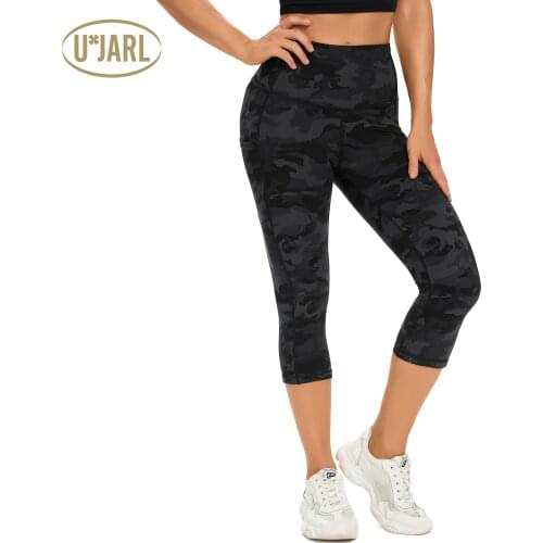 UxJARL Womens Stretch Yoga Leggings Elastic Quick Drying Yoga Pants Embossed Capri Seamless Workout Leggings Running Tights
