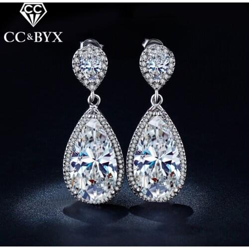Drop Earrings For Women Luxury Big Shine Water Drop CZ Stone Bridal Dangle Earring Fashion Party Wedding Jewelry Crystal E040