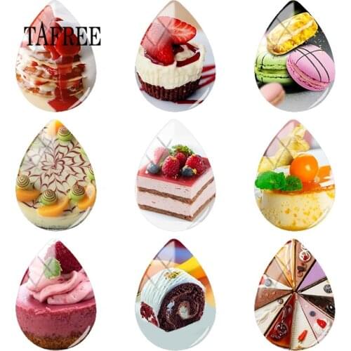 TAFREE Cake Pattern Jewelry Dessert Paintings Tear Drop Cabochon Handmade Glass Cabochons Gifts Women s/lot