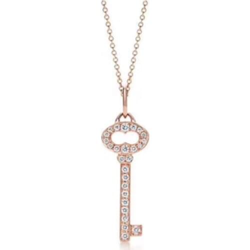 XL TFB Original 925 Sterling Silver Key Collection Rose Gold Necklace with Logo Womens Jewelry Gift Free Shipping