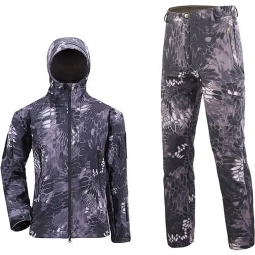 TAD Tactical Men Army Hunting Hiking Fishing Explore Clothes Suit Camouflage Shark Skin Military Waterproof Hooded Jacket+Pants