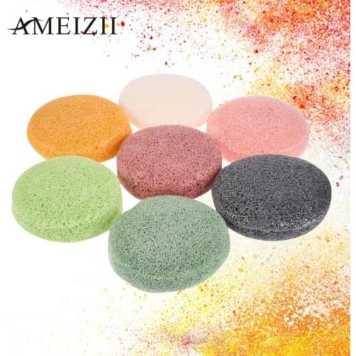 1Pc Round Shape Konjac Sponge Cosmetic Puff Not Hurt Face Cleaning Sponge Cellulose Compress Makeup Remover Face Wash Flutter