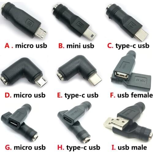 1pcs DC5.5 x 2.1mm Female To Micro USB 5 Pin Right Angle Female dc5.5*2.1mm female to mini type-c AF AM Power Adapter Hot Sale