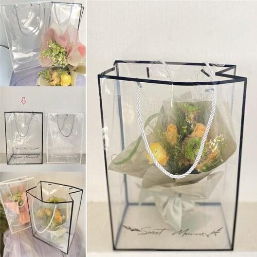1PC Transparent Wrapping Box (Without Flower) PVC Flower Box Packaging Bag With Handle Gift Box Wedding Party Decor Artificial