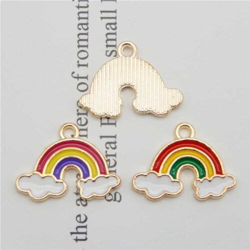 Julie Wang 10PCS Enamel Rainbow Charms Cloud Mixed Colors Alloy Gold Tone Necklace Bracelet Earrings Jewelry Making Accessory