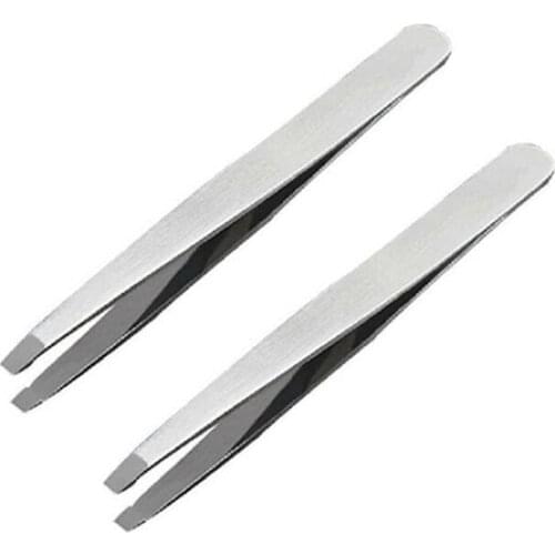 2 Pcs Eyelash Tweezers Stainless Steel Eyebrow Tweezers Hair Removal Slant Tip Women Makeup Beauty Tool Eye Brow Trimmer