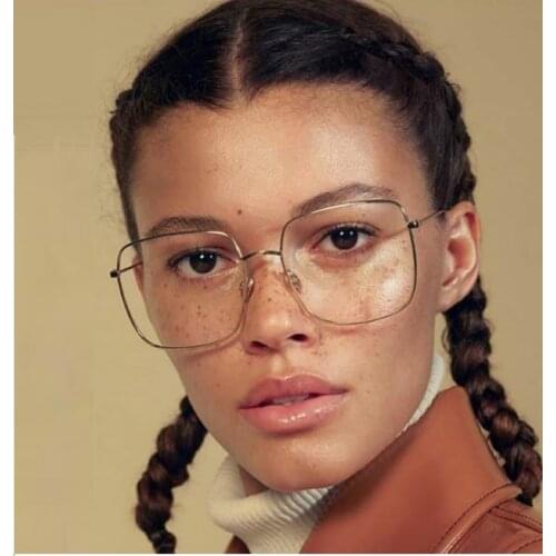 Newest square frame vintage Eeygalsses Women Oversized Big SizeOptical Frames Metal Glasses Frame Clear lens Eyeware