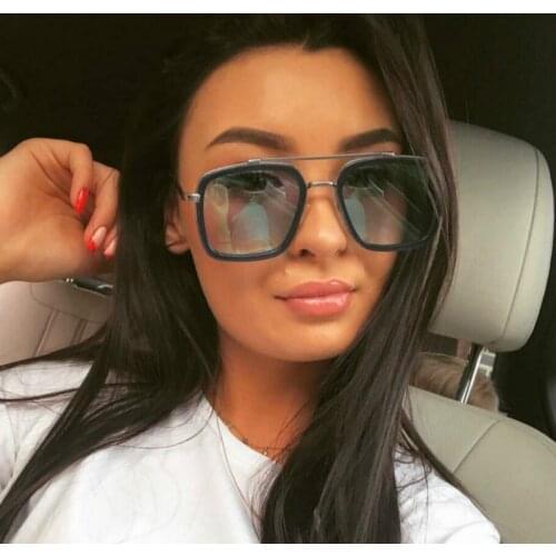 2021 Tony Stark Sunglasses Iron Men Sun Glasses Rectangle Vintage transparent trendy sun glasses gothic oculos
