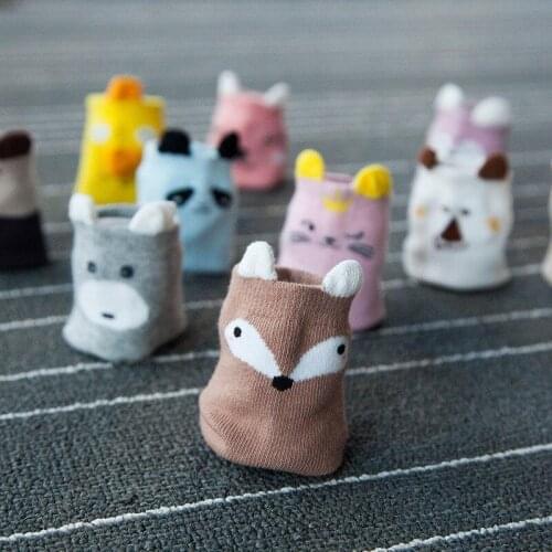 5 Paris Cartoon Animal Baby Boys Girls Socks Anti Slip Socks for Baby Kids Sock with Rubber Sol E Cotton Baby Stuff for 1-3Y