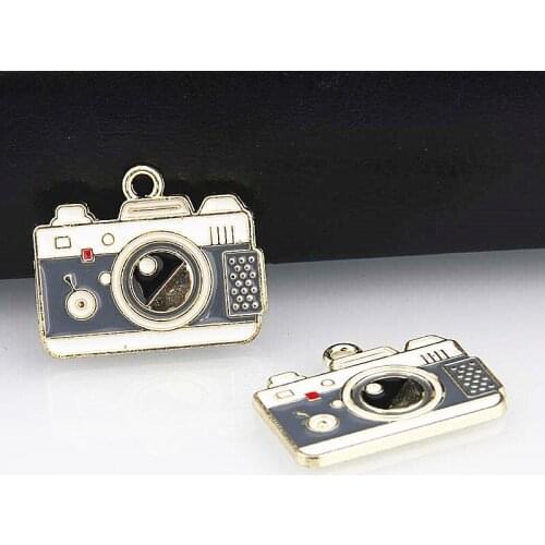 5pcs Gold Color 27x21mm Enamel Camera Charms Photo Tools Pendant Photography Gifts For DIY Jewelry Making Handcrafted Accessorie