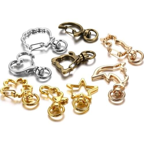 5pcs/lot Animal Star Moon Heart Flower Clouds Hollow Keychain Rings Clasp DIY Key Chain Hook Trigger Clips Buckles Accessories