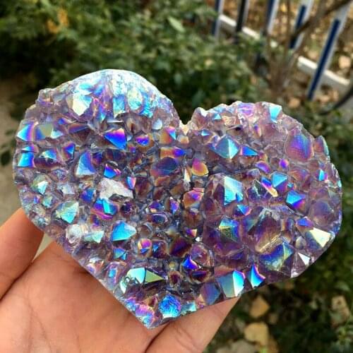 Aura Amethyst Cluster Heart Natural Gemstones Quartz Healing Crystals Feng Shui Reiki Home Decor