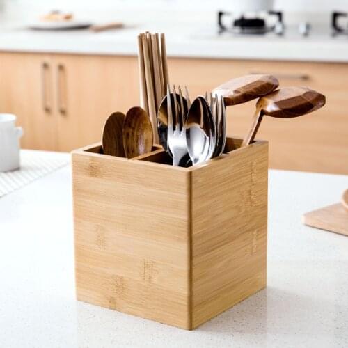 Bamboo Chopsticks Tube Tableware Box Chopsticks Cage Creative Kitchen Spoon Household Wooden Rack Friendly Storage Box