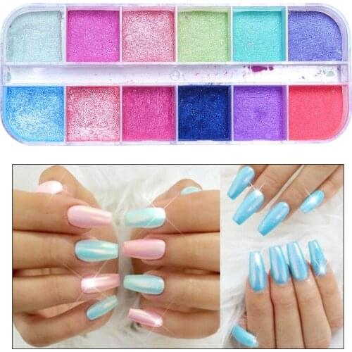 12 Colors Nail Art Glitter Set Shimmer Pigment Fine Dipping Powder For Nails Sequins Decoration DIY Nail Art Designs