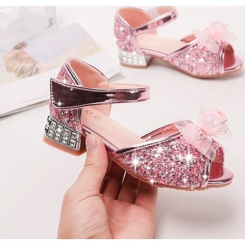 New Girls Princess Shoes Fish Mouth Hollow Childrens Sandals Cross-Border Foreign Trade Girls High Heel Performance Dance Shoes