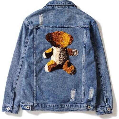 Long New 2020 Men Sleeve Little brown bear Fashion High quality Denim Baseball Coats & Jackets Abstract digital coat #J11