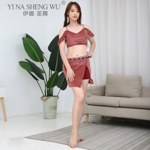 Belly Dance Female Top Exercises Clothes Suit Exquisite Belly Professional Performance Exercises Short Skirt Practice Clothes