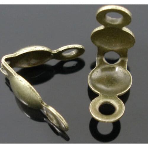 DoreenBeads Metal Beads Tips (Knot Cover) Clamshell With 2 Closed Loops Antique Bronze Color DIY Jewelry 8mm x 4mm, 500 PCs