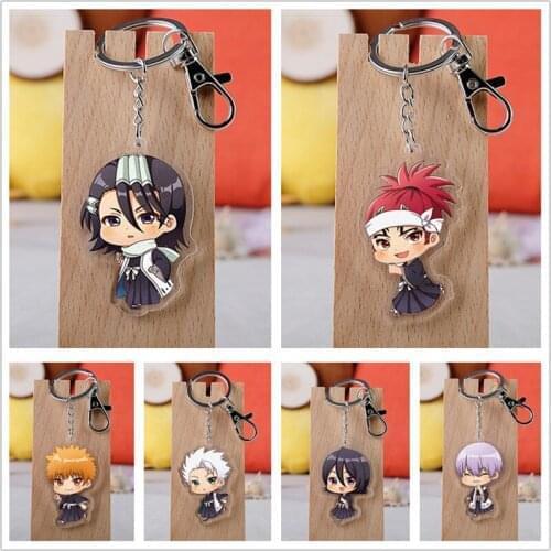 10 pcs/lot Anime BLEACH Acrylic Keychain Toy Figure Kurosaki ichigo Kuchiki Rukia Bag Pendant Double sided Key Ring Gifts
