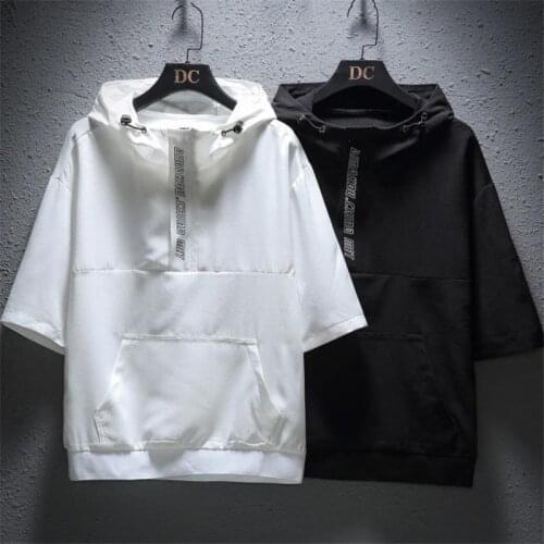 T Shirt for Men Summer Short-sleeved Hoodies New Simple Solid Color Loose Hooded Top Casual Wild Streetwear Male Tees Plus Size