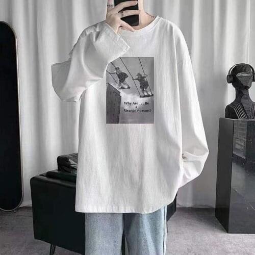 Long-sleeved t-shirt men womens trend printing high street bottom shirt casual top Hong Kong style simple all-match streetwear