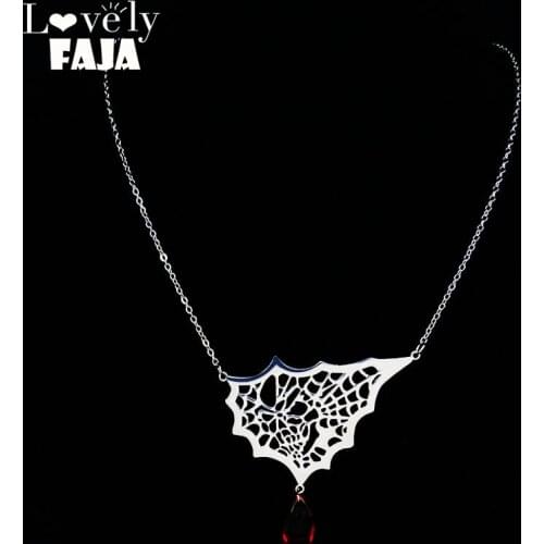 2021 Gothic Spider Web Stainless Steel Skull Necklace Women Blood Drop Black Color Chain Necklaces Jewelry collar mujer N20133