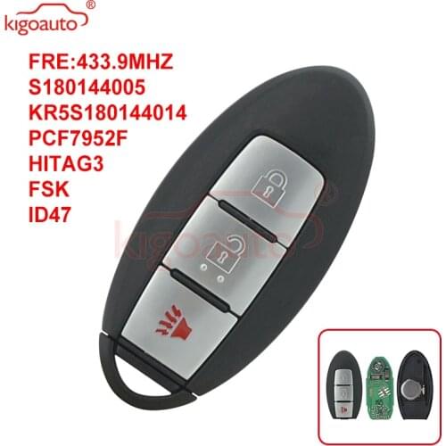KIGOAUTO S180144005 Smart Key 3 Button 433.9MHZ FSK HITAG-3 ID47 PCF7952F for Nissan Pathfinder key 2013 2014 2015 KR5S180144014