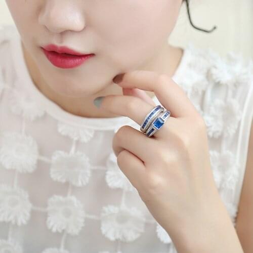 Luxurious Women Set Ring For Females Engagement Wedding Party Blue Pink Color Crystals CZ Stone Set of Rings Jewelry Accessory