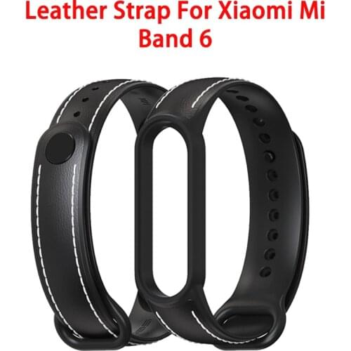 Leather Strap for Xiaomi Mi Band 5/6 Cowhide Strap Lightweight Handmade Sport Breathable Strap Buckle Replacement Wrist Straps