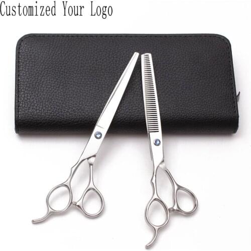 Left Hand 7.0" 19.5cm Customized Brand Stainless Barber Makas Straight Scissors Thinning Shears Professional Hair Scissors C8000