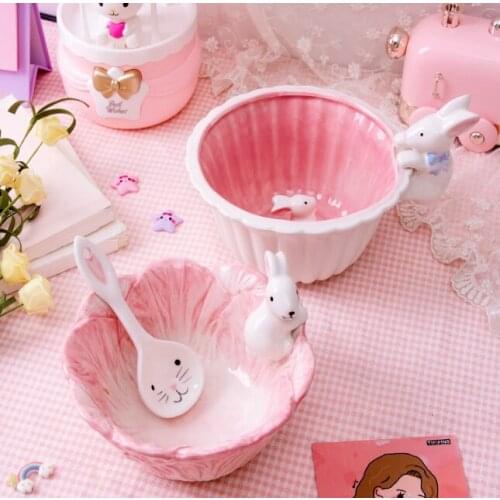 Girl heart rabbit oatmeal instant noodles lovely dessert household tableware high appearance level ceramic small bowl J05