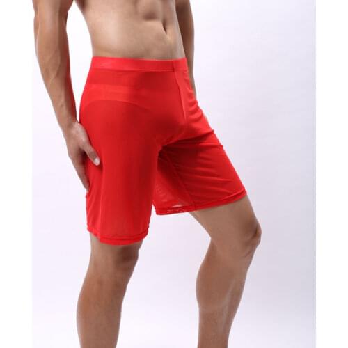 Men Mesh See Through Underwear Transparent Men Boxer Half-length Solid U Convex Pouch Boxer Mens Long Underwear Gay Wear