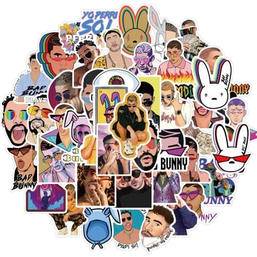 10/50PCS Singer Bad Bunny Rock Latin Music Guitar Boy Funny Toy Sticker Girl Cute Kawaii Laptop Suitcase Water Cup Helmet