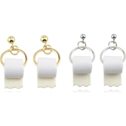 New Funny Earrings 3D Roll Paper Dangle Earring Geometric Drop Creative Paper Towel Toilet Paper Studs for Women