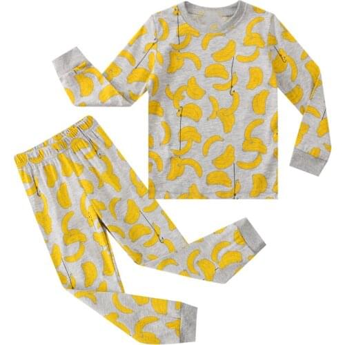 27kids Suit Pajamas Long Sleeve Banana Pattern Spring and Autumn Set Cotton Baby Childrens Home Service Sleepwear