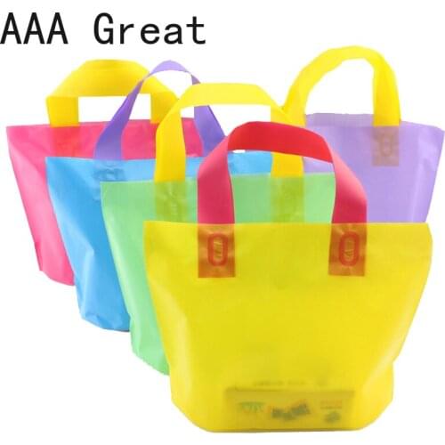 50Pcs/Lot Plastic Bags Wedding Birthday Party Gift Bag Baking Packaging Handle Colorful Shopping Clothes Shoes Store Supermarket