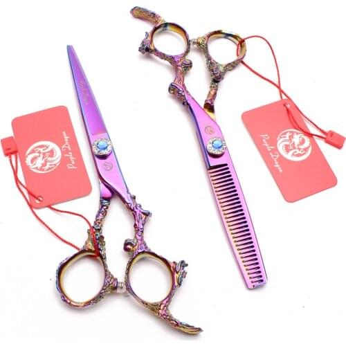 9005# 5.5" 440C Purple Dragon Colorful Professional Hairdressers Scissors Cutting Shears Thinning Scissors Salon Hair Scissors