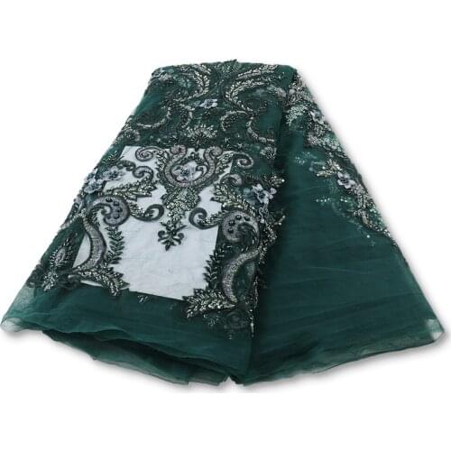 Luxury lace fabric high quality african handmade beads lace 2021 nigerian lace for bridal beads lace dress 3950b