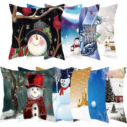 Merry Christmas Decorative Pillowcases Polyester Christmas Cartoon Santa Claus Elk Throw Pillow Case Cover Pillowcase Home
