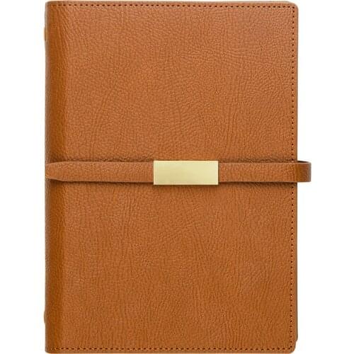 C5 Lichee Pattern Cross stripe Spiral Notebook High-grade 6 Holes Loose-leaf Metal bandage Business Office Meeting Notepad