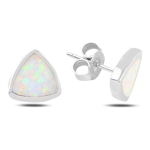 Silver 925 Sterling Reuleaux Triangle Opal Stone Earrings