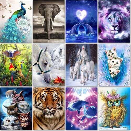 Animal Series DIY 5D Diamond Painting Animals Daimond Embroidery Full Round Drill Mosaic Landscape Cross Stitch Kits Home Decor