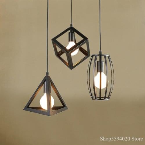 American Modern Iron Geometric Simple Loft Retro Restaurant Chandelier Bar Table Color Lighting Fixture Dinning Room Lights