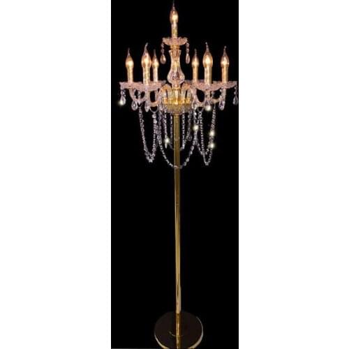 Wedding gold Led candle floor light for Restaurant showcase E14 Led Lambader 7-arm large Glass crystal floor lamp holiday light